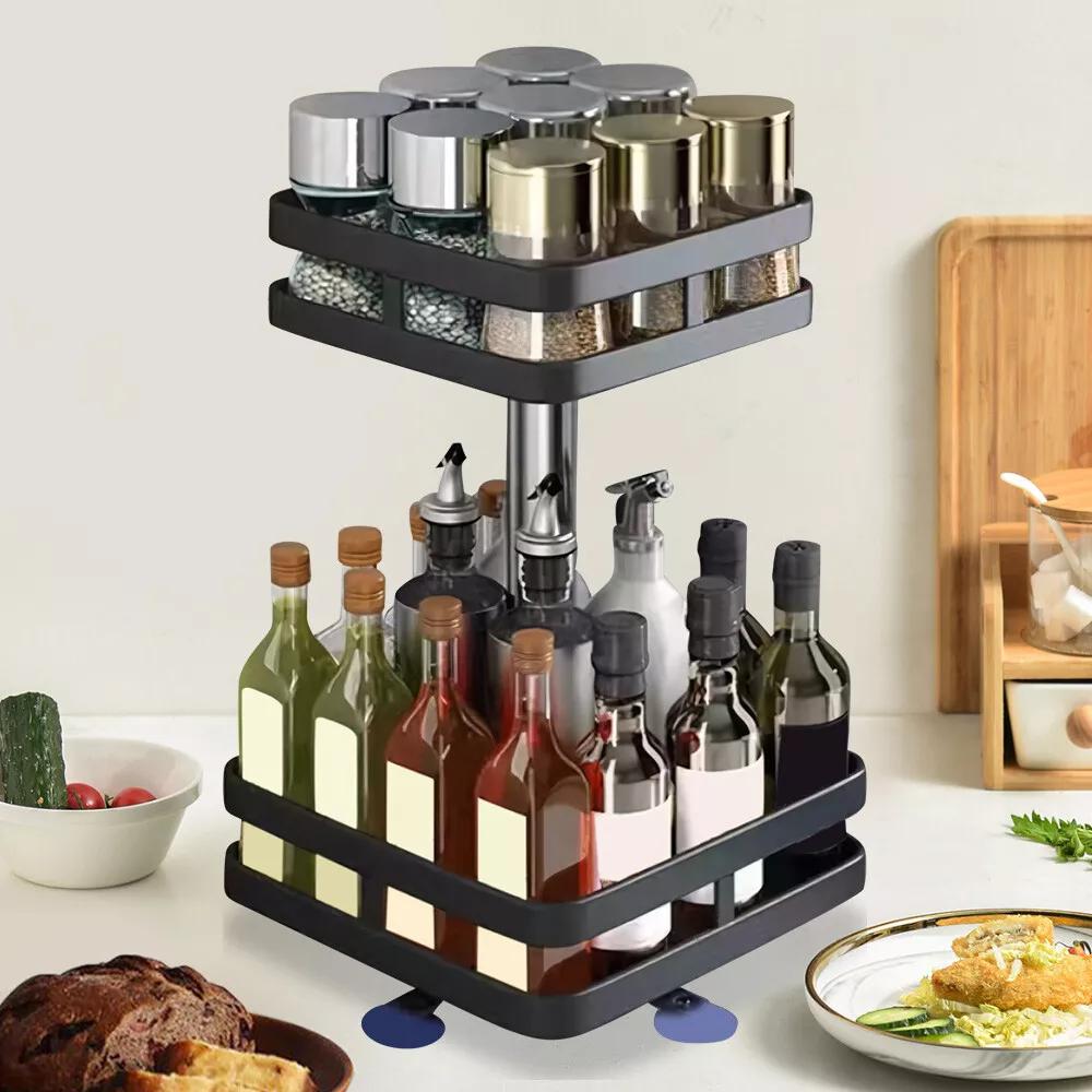 Kitchen Essential – Lazy Susan Organizer Spice Rack - 2 3 Tier Height Adjustable Spice Organization for Cabinet, Metal Seasoning Organizer Lazy Turntable Spice Organizer for Table Top Pantry