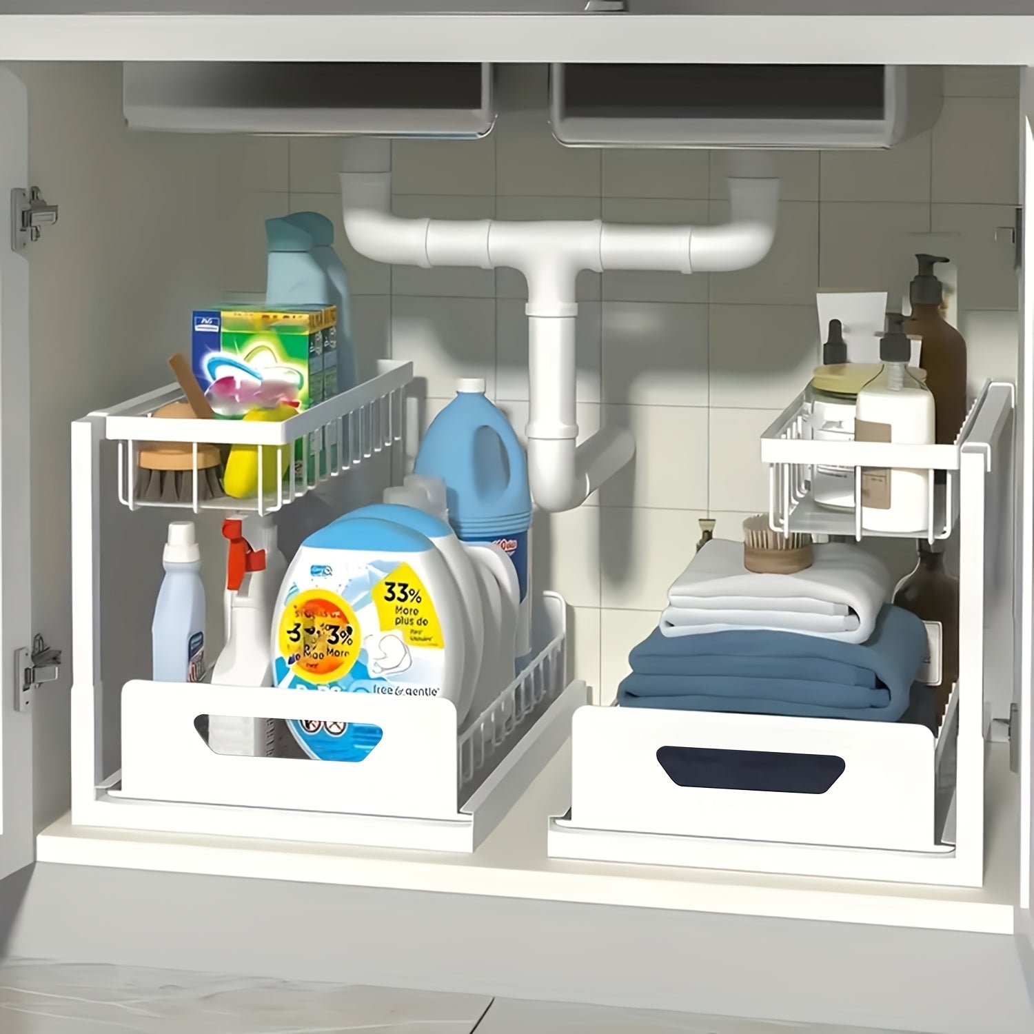 Home Organizer – 1/2pcs 2-story kitchen sink storage containers，push-pull cabinet organizer, kitche