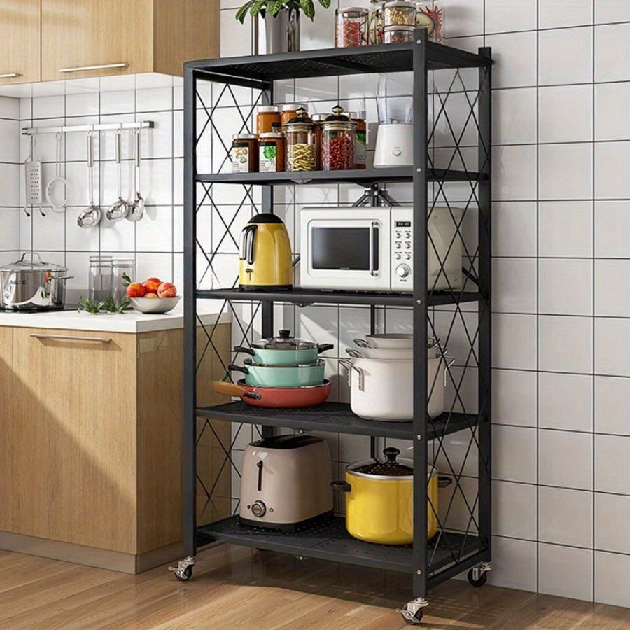 Premium Adjustable Home Storage Rack – durable multi-purpose storage, 3 4 5 Layer Storage Rack No Installation Folding Storage Rack with Wheels Can, designed for American homes, daily convenience and practical gifting