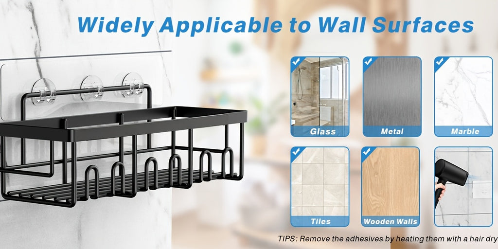 Bathroom Organizer – Shower Caddy Organizer, 5-Pack Adhesive Rustproof Stainless Steel Shower Shelves with Soap Holder, No Drilling Shower Storage Rack for Family Renters Bathroom, Random Co