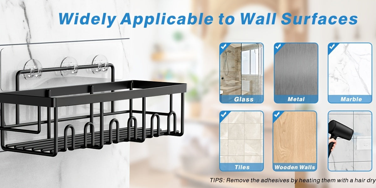 Bathroom Organizer – Shower Caddy Organizer, 5-Pack Adhesive Rustproof Stainless Steel Shower Shelves with Soap Holder, No Drilling Shower Storage Rack for Family Renters Bathroom, Random Co