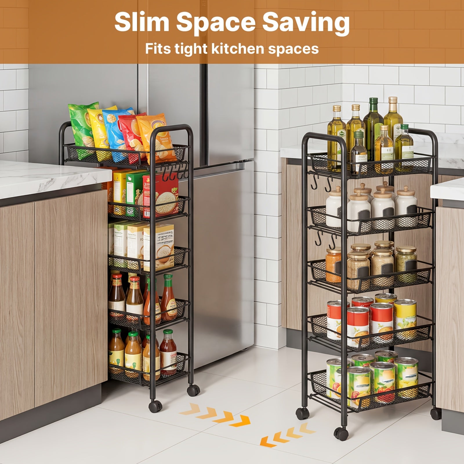 Versatile Adjustable Home Storage Rack – durable multi-purpose storage, Carbon Steel 5-Tier Rolling Storage Cart - Multi-Functional Easy to Use with Hooks Removable, designed for American homes, daily convenience and practical gifting