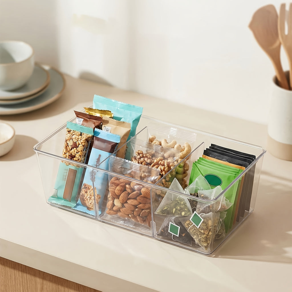 Kitchen Essential – [8 Transparent Storage Bins] Set of 8 Transparent Storage Bins for Organizing Food in The Pantry, Kitchen, Refrigerator, And Cabinets, Featuring 4 Compartments for Packet