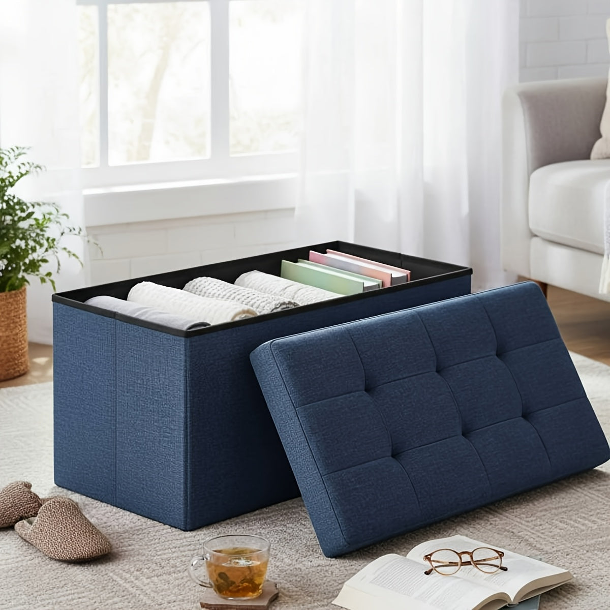 Home Organizer – Multi-Functional Ottoman with Storage Bench Folding Foot Rest Stool