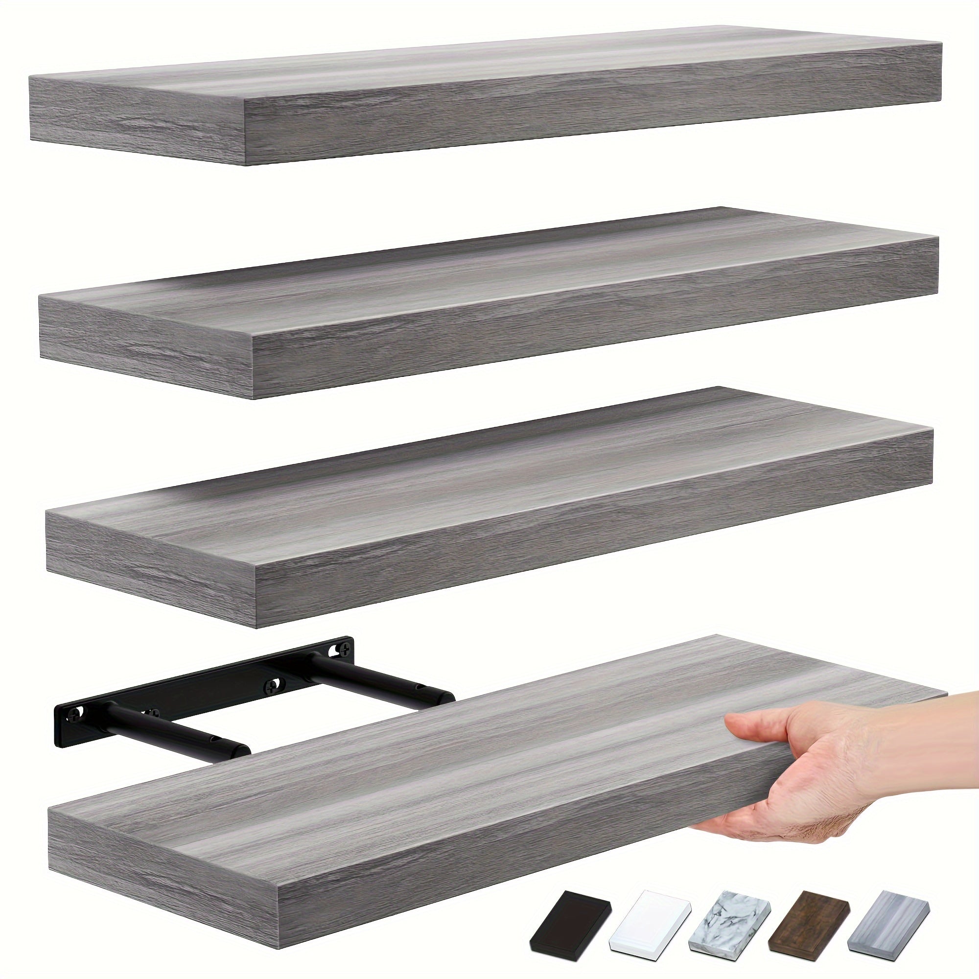Home Living Essential – Wall Mounted Floating Shelves 4 Sets Modern Wall Shelves for Bedroom with