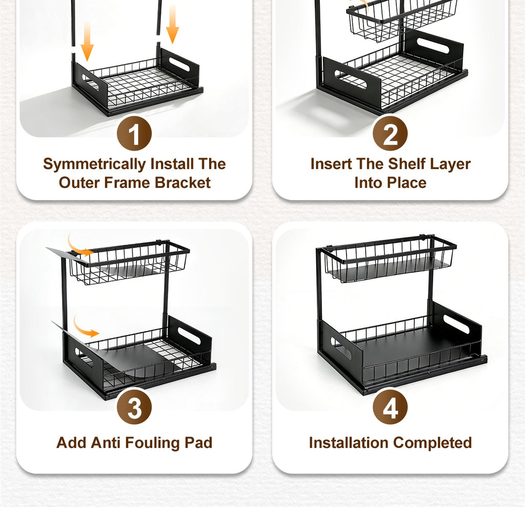 Kitchen Essential – 1/2pcs Kitchen Organizers And Storage, Kitchen Accessories, Utility Racks, Under Sink Organizer, Pull Out Cabinet Organizer, 2 Tier Slide Out Sink Shelf, Cabinet Storage