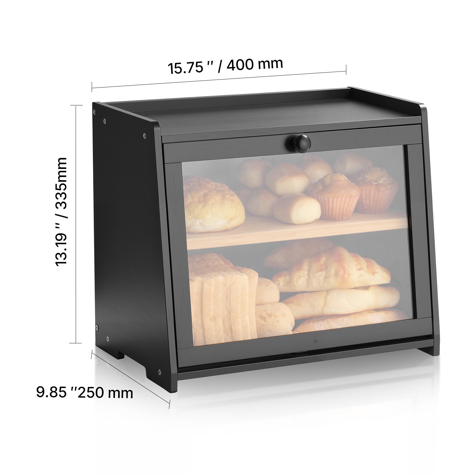 Space-Saving Countertop Bread Storage Box – fresh-bread countertop organization, VEVOR Bread Box for Kitchen Counter Large Capacity Bamboo Storage Container Single-layer Double-layer Black, designed for American homes, daily convenience and practical