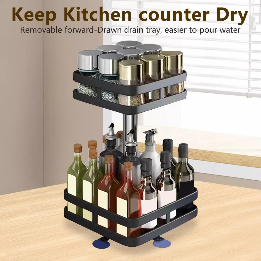 Kitchen Essential – Lazy Susan Organizer Spice Rack - 2 3 Tier Height Adjustable Spice Organization for Cabinet, Metal Seasoning Organizer Lazy Turntable Spice Organizer for Table Top Pantry