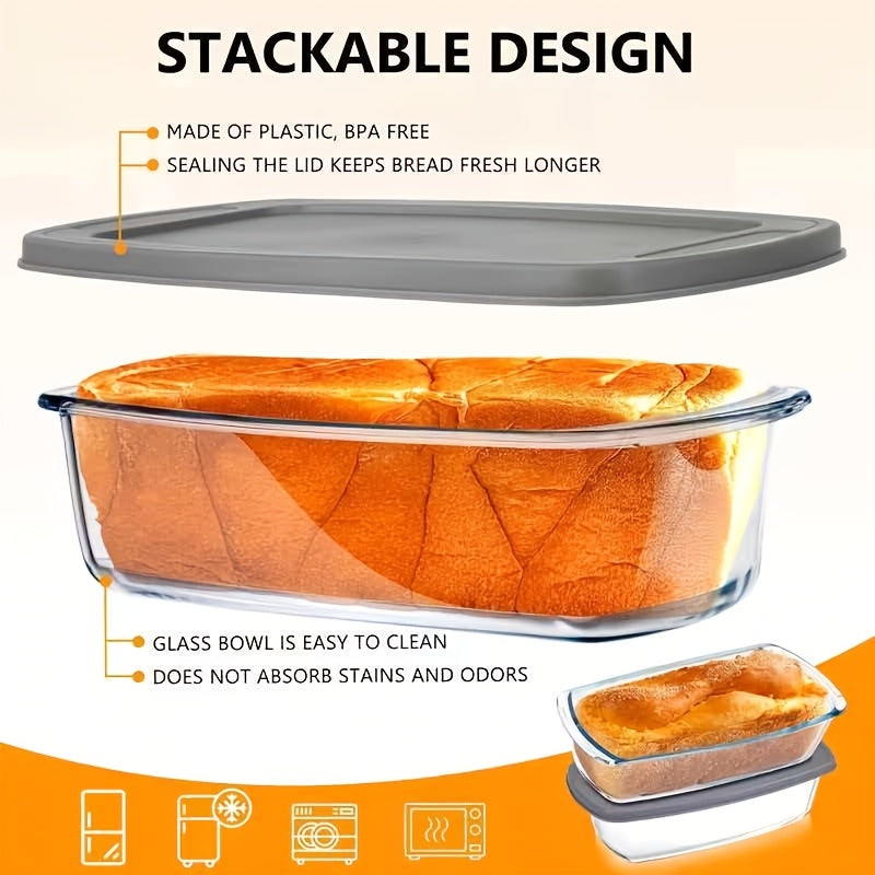 1/2pcs Large-Capacity Glass Baking Dish with Lid, 60.87oz/ 1.9 Qt, with Handles, Stackable, Microwave & Oven Safe, Specialized for Baking Bread & Cakes, Airtight Storage Container, Rectangular Toast Pan, Food Storage Container