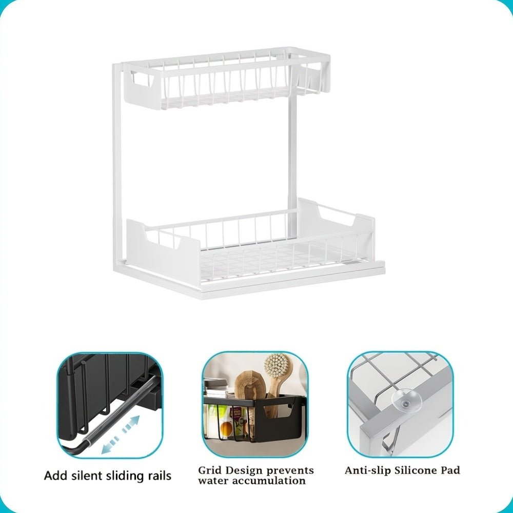 Versatile 1pack Pull-Out Cabinet Organizer – smooth-access cabinet organization, 2-Tier Sliding Under Sink Organizer Rack Kitchen Lower Sink Sorting Sliding Pull-out Cabinet Sorting, designed for American homes, daily convenience and practical giftin
