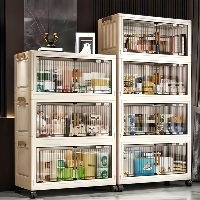 4/5/6 Layers Large-Capacity Stackable Lidded Storage Cabinet with Casters, Portable Foldable Plastic Wardrobe Organizer And Drawer Unit, Multifunctional Rolling Storage Box with Handles for Home Use, for in Living Rooms, Offices, Dormitories