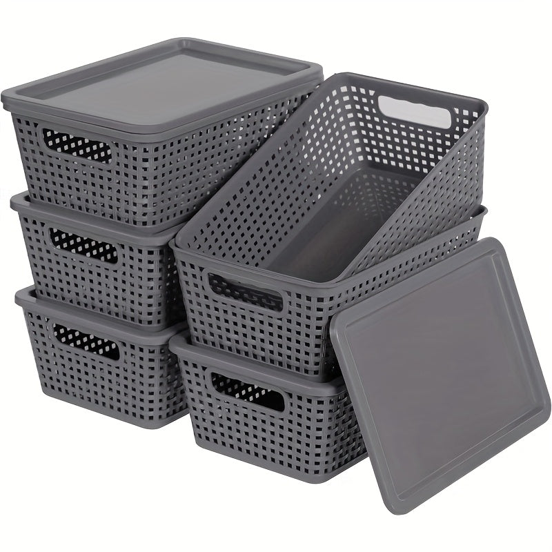 Storage Bins – 6/10 Pack Plastic Storage Baskets with Lids, Storage Boxes for Organization, Stack