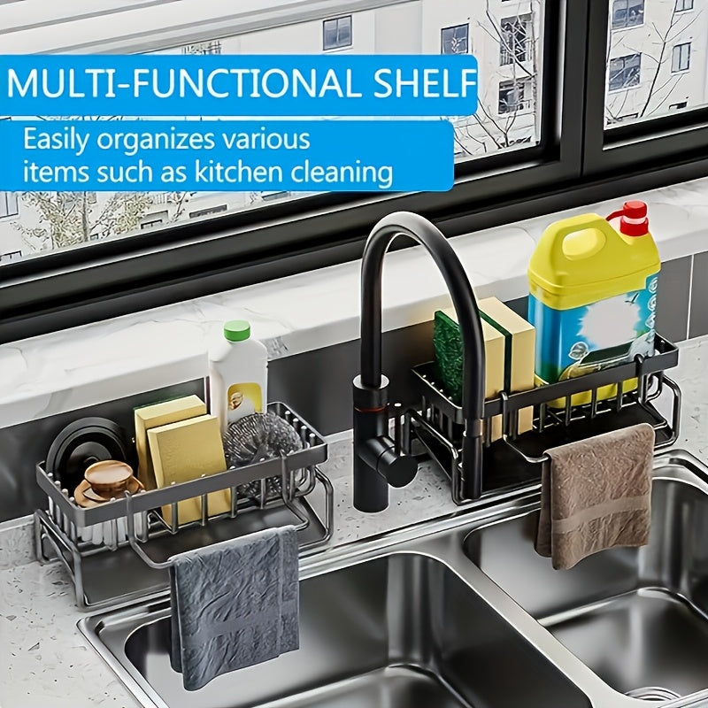 Kitchen Essential – Kitchen Sink Organizer Tray - Sink Drainage Rack with Built-In Sponge Holder, Dish Brush Slot - Space-Saving Countertop Organizer, Compatible with Standard Sinks - Easy t