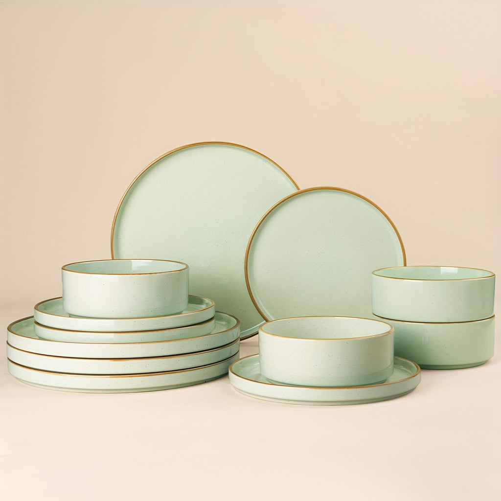 12pcs Stoneware Dinnerware Set for 4, Microwave And Dishwasher Safe