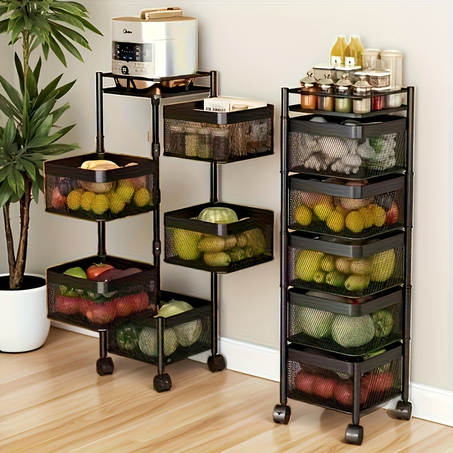 Modern 1pc Adjustable Home Storage Rack – durable multi-purpose storage, 1pc Heavy-Duty 5-Tier Rotating Mobile Storage Cart with Spinning Shelves Floor-Standing Base Suitable for, designed for American homes, daily convenience and practical gifting