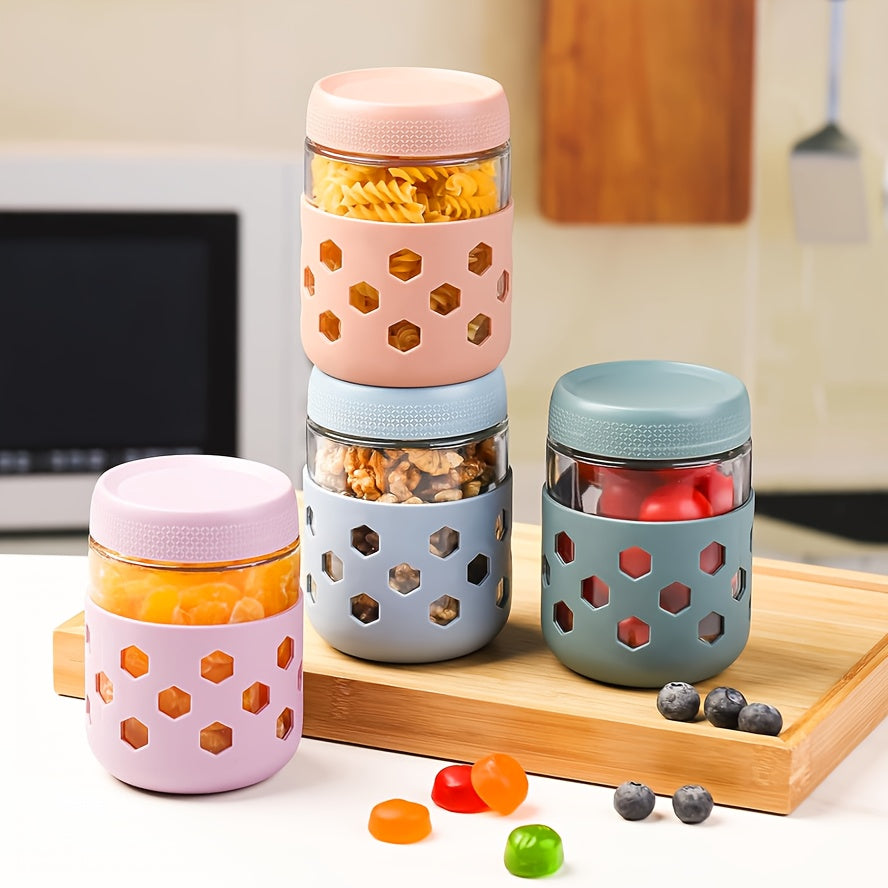 6-pack 16 Oz Overnight Oats Containers With Lids Protective Silicone Sleeve, Glass Jars With Airtight Lids, Wide Mouth Mason Salad Jars, Glass Food Storage Containers For Snacks Yogurt Spice Sugar