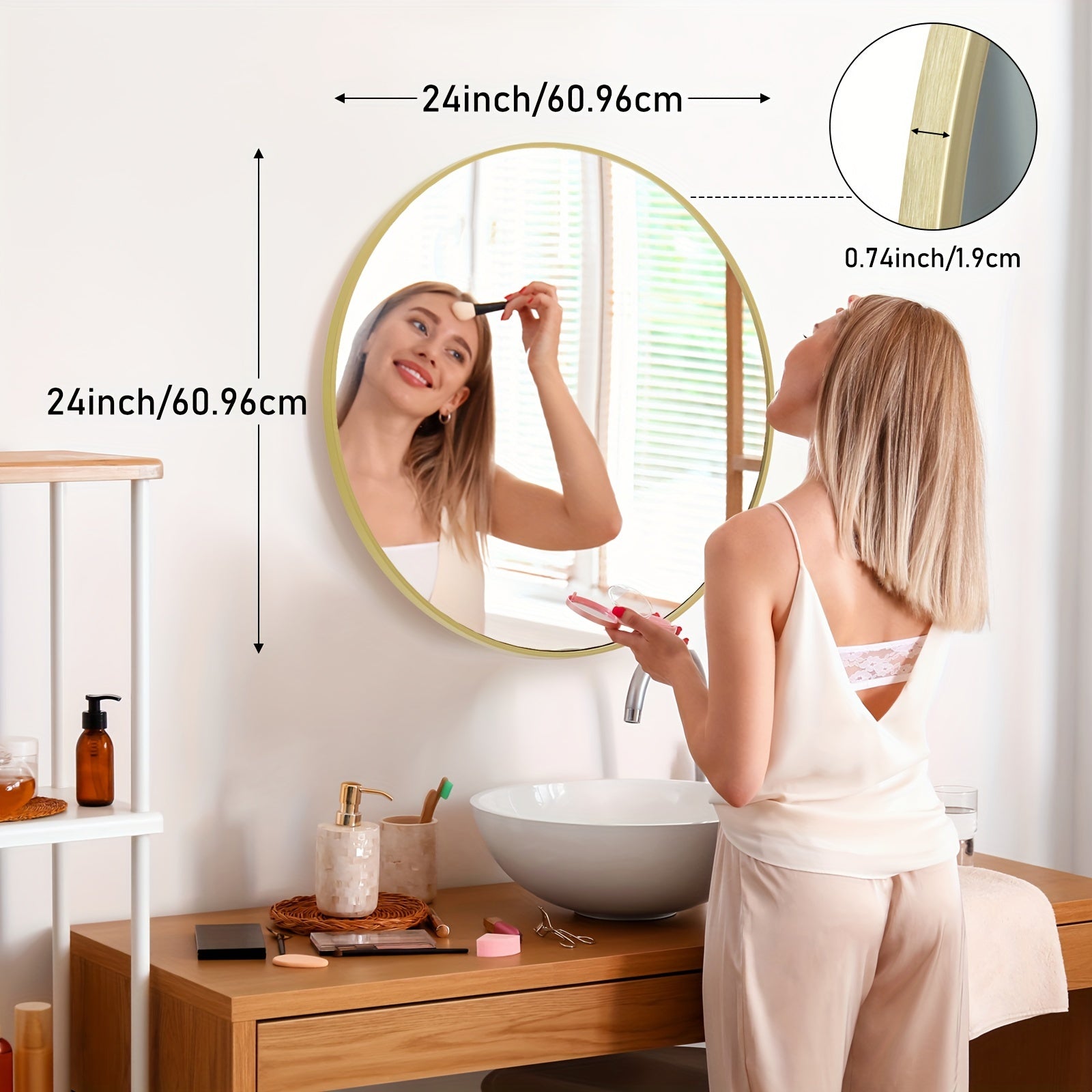 Area Rug – comfortable decorative floor coverage, Round Metal Wall Mirror with - Matte Frame