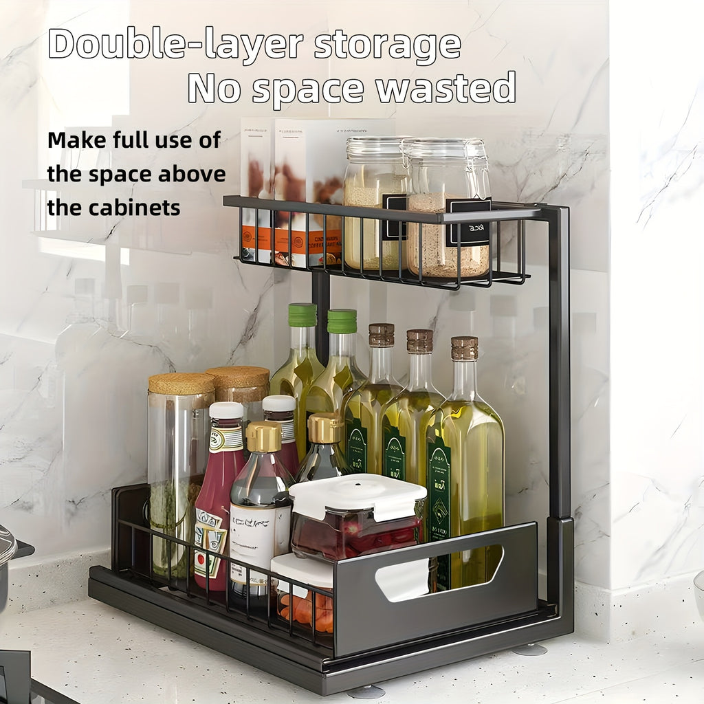 Kitchen Essential – 1/2pcs 2-story kitchen sink storage containers，push-pull cabinet organizer, kitchen and bathroom organizers and storage, study, tabletop, metal sliding drawers, practical