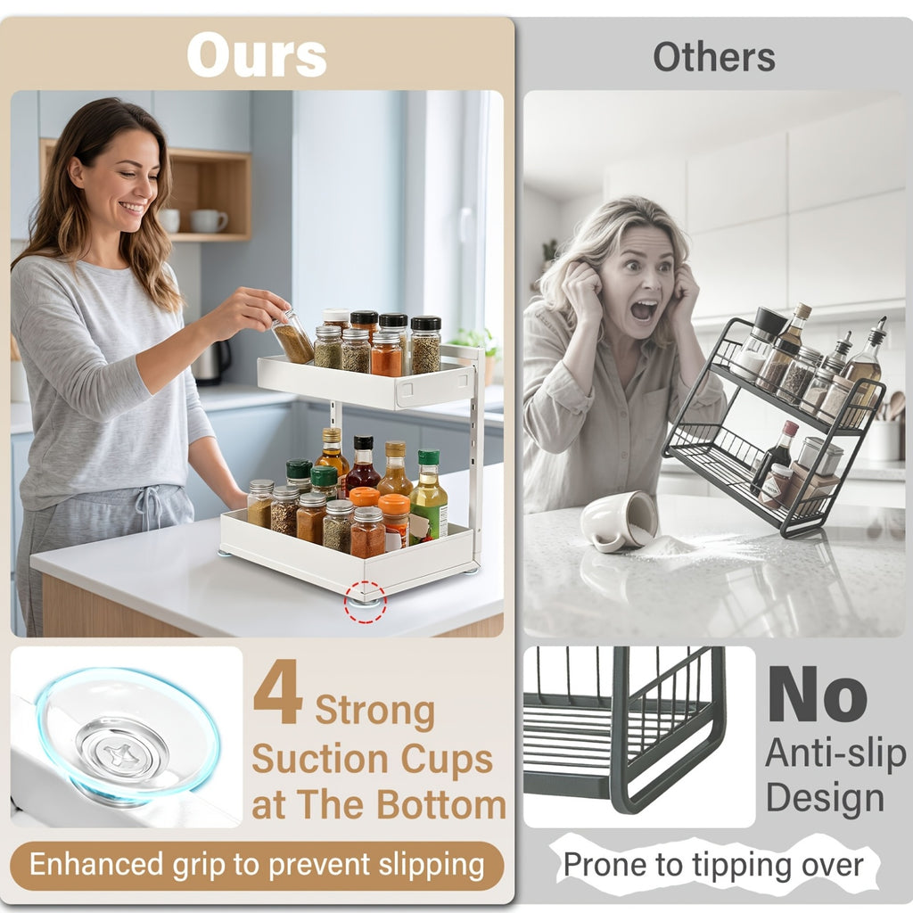 2-Pack Under Sink Organizer, 2-Tier Pull-Out Storage Rack, Adjustable Metal Cabinet Organizer for Kitchen Bathroom Pantry