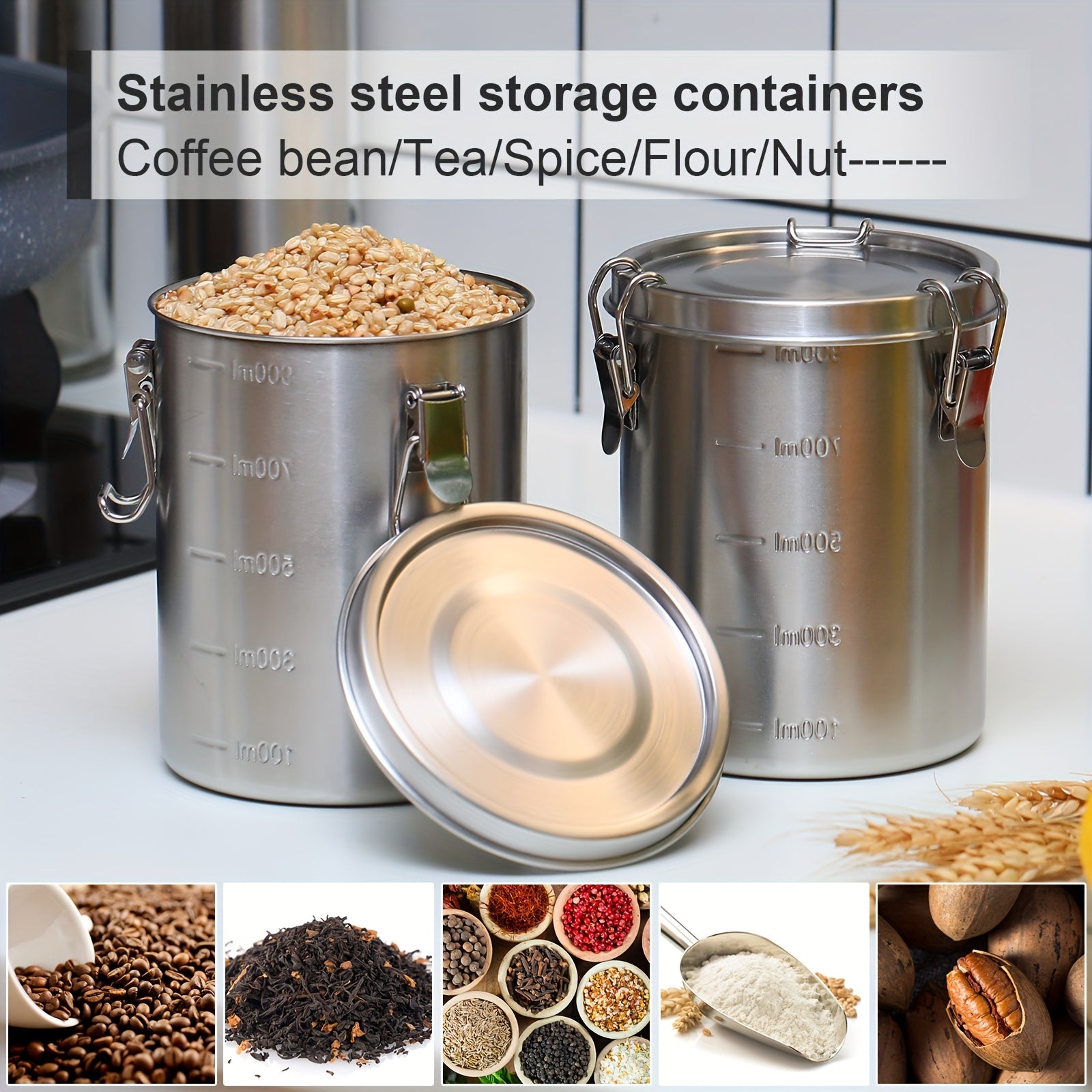Heavy-Duty 6 Pack Airtight Storage Jar Set – clear reusable pantry storage, 6 Pack 34 Oz Stainless Steel Canisters Set Stainless Steel Airtight Food Storage Containers, designed for American homes, daily convenience and practical gifting