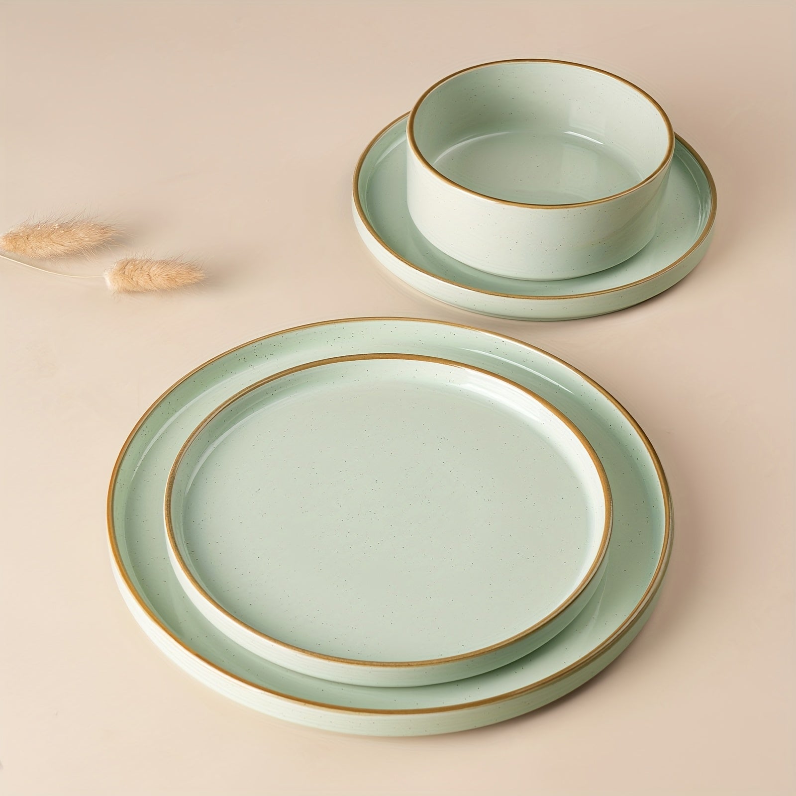 12pcs Stoneware Dinnerware Set for 4, Microwave And Dishwasher Safe