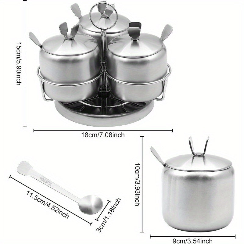 Premium 3pcs Adjustable Home Storage Rack – durable multi-purpose storage, 3pcs Stainless Steel Rotating Spice Rack Condiment Set with Spinning Base Lids Spoons -, designed for American homes, daily convenience and practical gifting