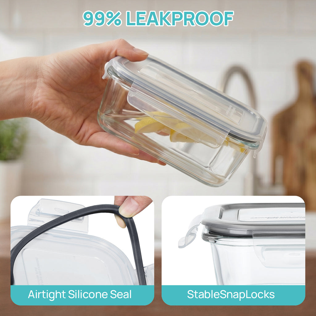 5 Pack 35oz Glass Food Storage Containers With Lids, Fresh Container, Airtight Reusable Meal Prep Lunch Container Set, Safe For Oven, Microwave, Freezer, And Dishwasher
