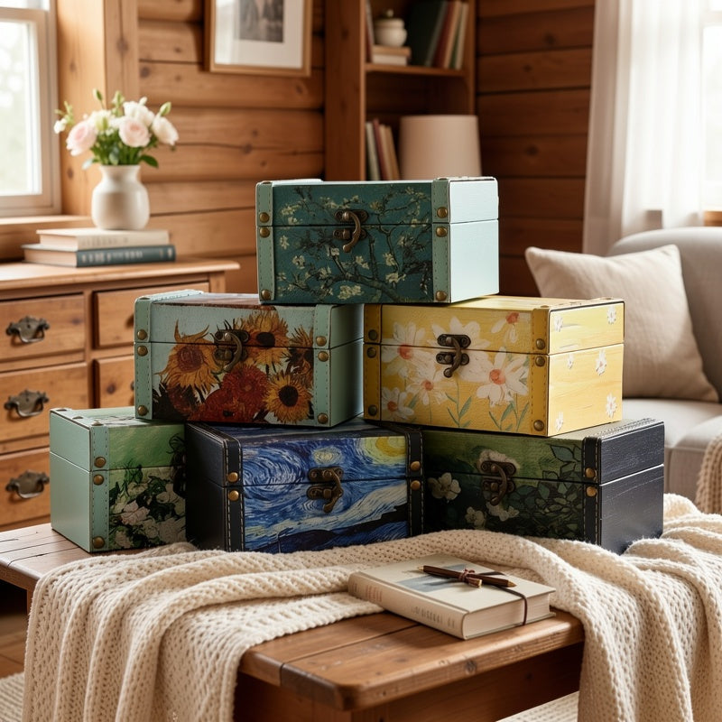 Premium Stackable Home Storage Bins – portable space-saving storage, Vintage Scandinavian Floral Wooden Storage Box Outdoor Patio Storage Box Dust-Proof Multi-Use Storage Box, designed for American homes, daily convenience and practical gifting
