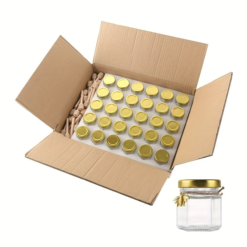 Space-Saving 5oz Airtight Storage Jar Set – clear reusable pantry storage, 1 5oz Mini Glass Hexagon Canning Jars with Golden Lid Bee Charms Honeybee Pendant, designed for American homes, daily convenience and practical gifting