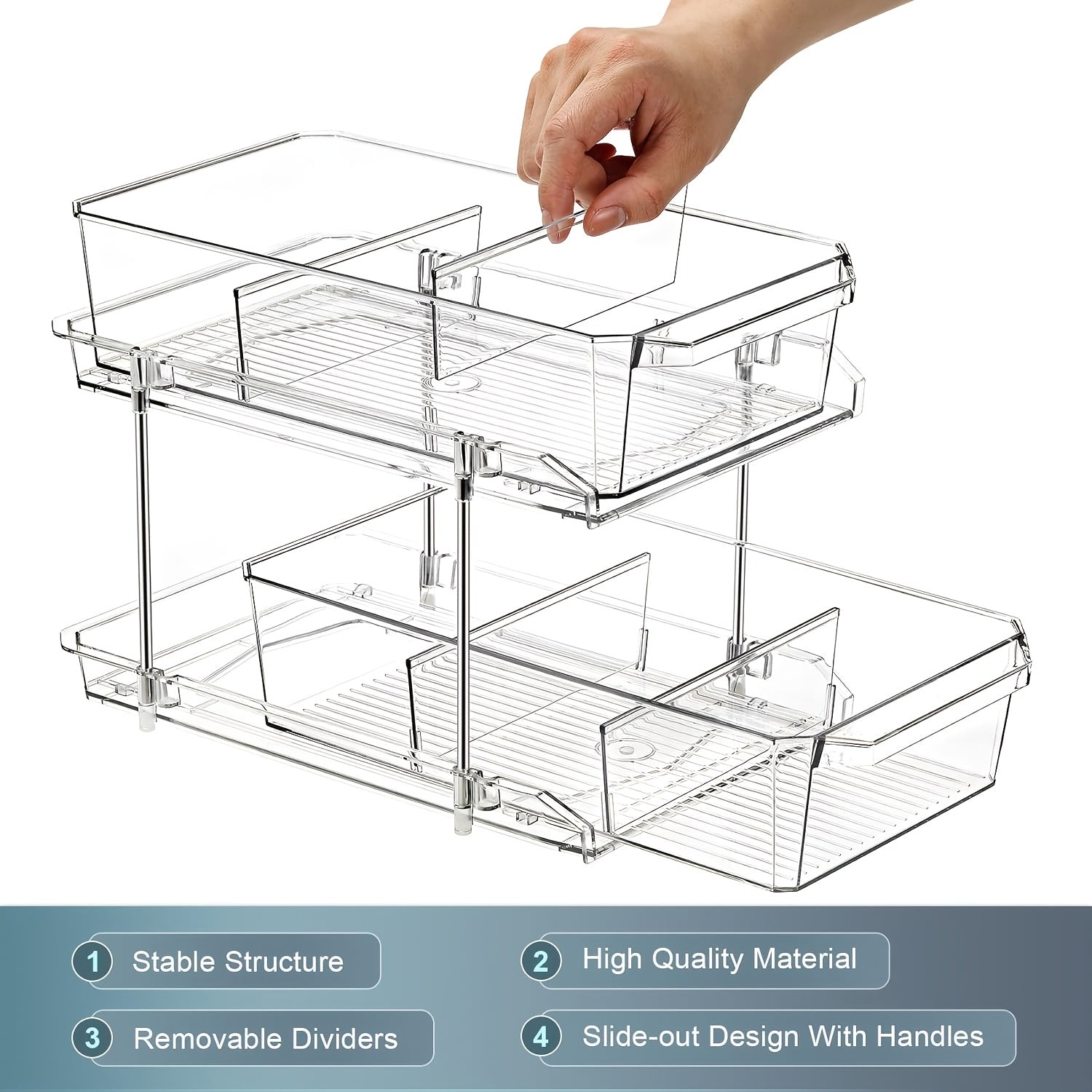 1/2pcs Large-Capacity Double-Layer Transparent Pull-Out Storage Multi-Purpose Slide-Out Storage Container Space-Saving Design Durable Plastic Shelves Bathroom Vanity Storage Sink Cabinet Storage Kitchen Organization