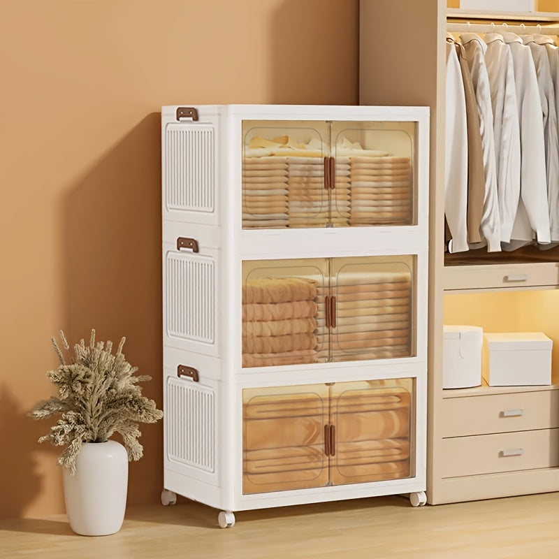 Storage Bins – 1 2 3 4 5 Layers Collapsible Lockers Plastic Clutter Storage Boxes with Doors