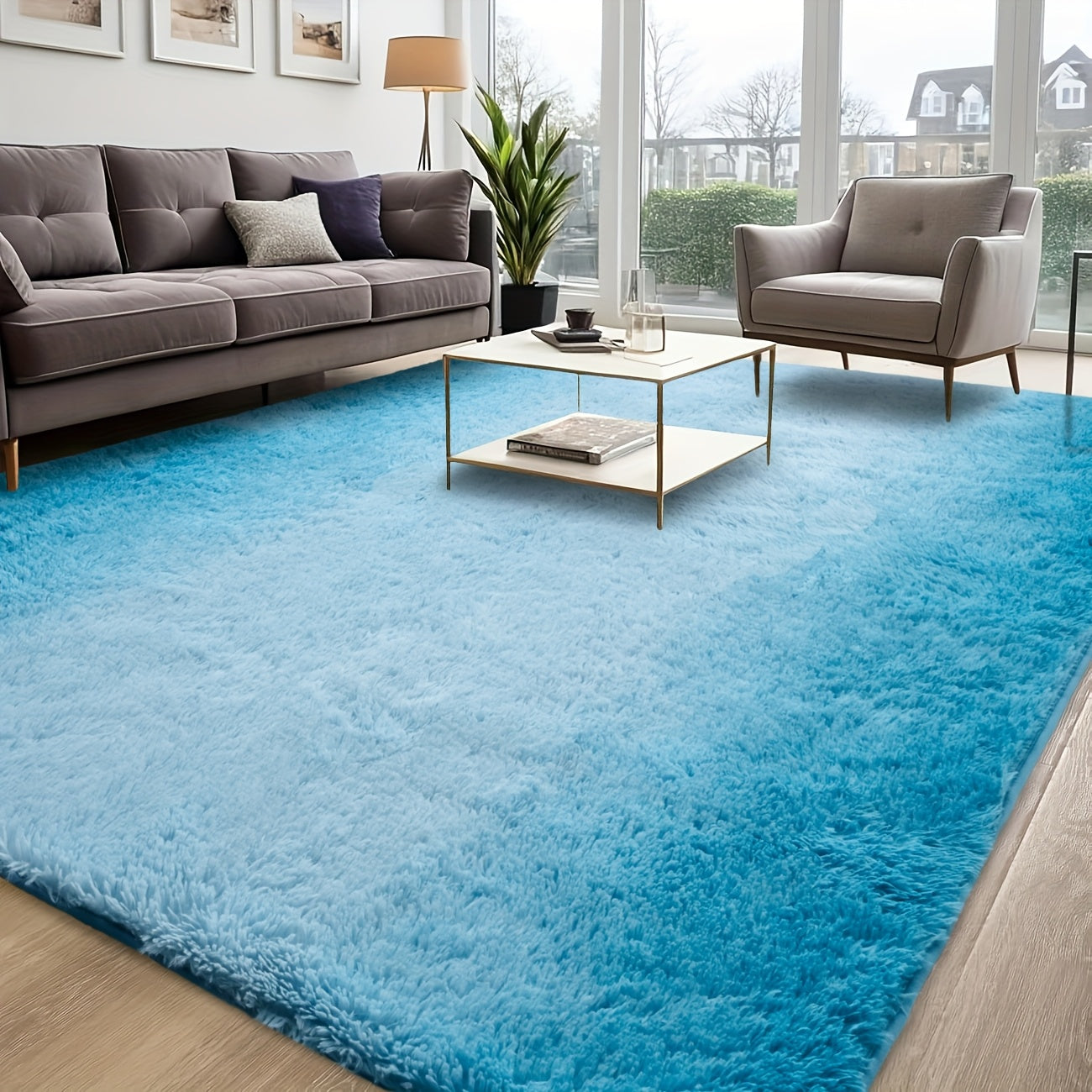 Area Rug – 1pc Luxurious Rectangular Shaggy Plush Carpet Rug - Soft, Fluffy, Tie-dyed, Solid,