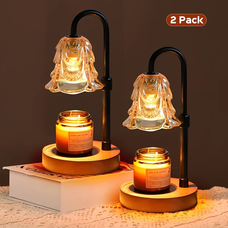 2-Pack Candle Warmer Lamp, Candleholders, LED Light With Dimmer And Wood Base, Height And Brightness Adjustable Wax Warming Lamps, House Warming Gifts New Home Decor, New Year And Valentine'S Day Gift, For Wife Mom Lovers Friends [Bulb Not Included]