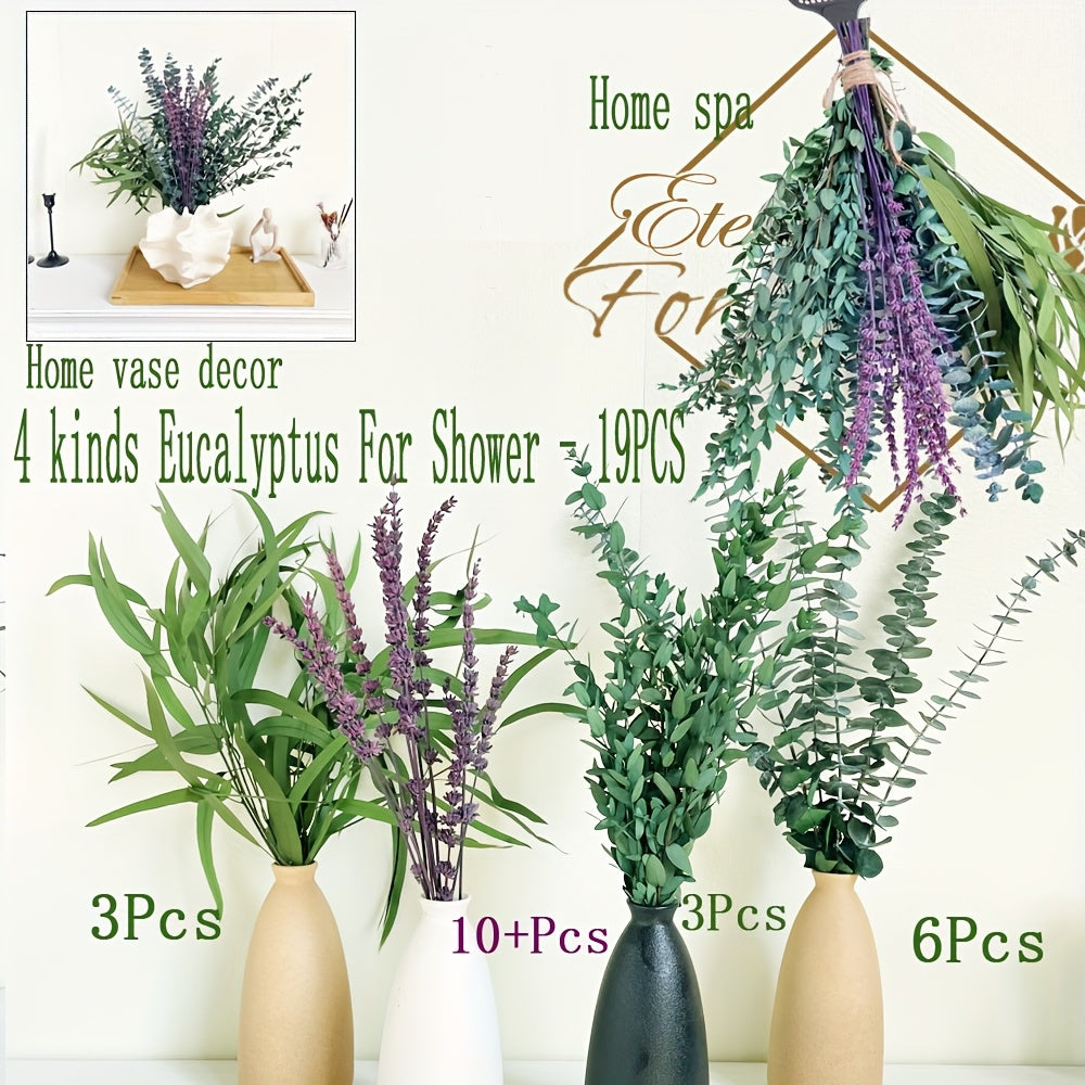 Home Living Essential – 60 Pcs Dried Preserved Eucalyptus Stems Purple Lavender Flowers for Shower