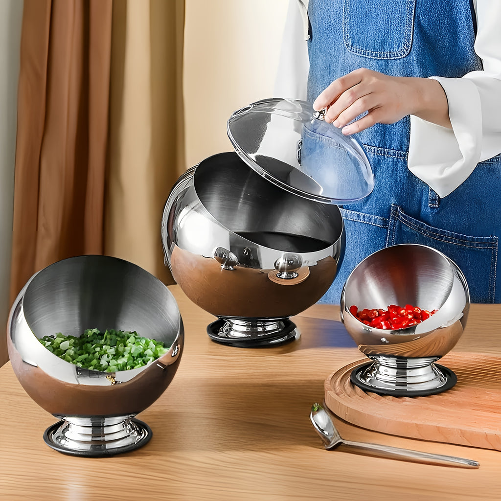 Stainless Steel Slanted Edge Bowl with Base and Lid - Aesthetic Serving Bowl for Condiments, Spices, and Nuts - Food-Safe, Durable, and Versatile for Home and Restaurant Use, Restaurant Tableware | Modern Kitchenware | Durable Kitchen Item