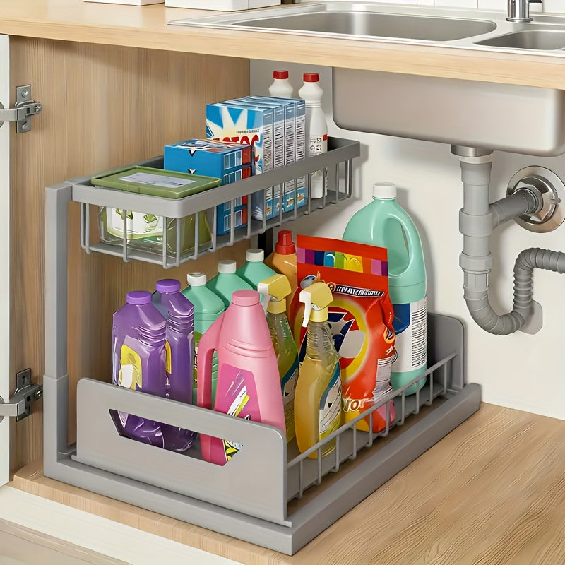 Home Organizer – 1/2pcs 2-story kitchen sink storage containers，push-pull cabinet organizer, kitche