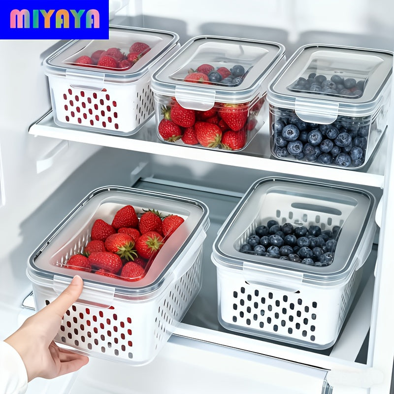 [Food-Grade Storage Containers] 18/15/9/6/4Pcs Food-Grade Drainage Baskets. Household Airtight Refrigerator Fresh-Keeping Storage Containers With Drain Basket And Lid For Storing Various Fruits And Vegetables. 6/5/3/2 Boxs+6/5/3/2 Covers +6/5/3/2 Drain Ne