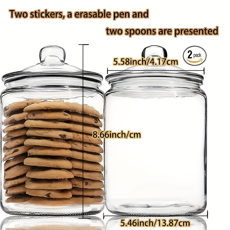 2-Piece Glass Pantry Jar Set with Flip-Top Lid - Reusable Round Container for Cookies, Candy, Pasta - Hand Wash Only