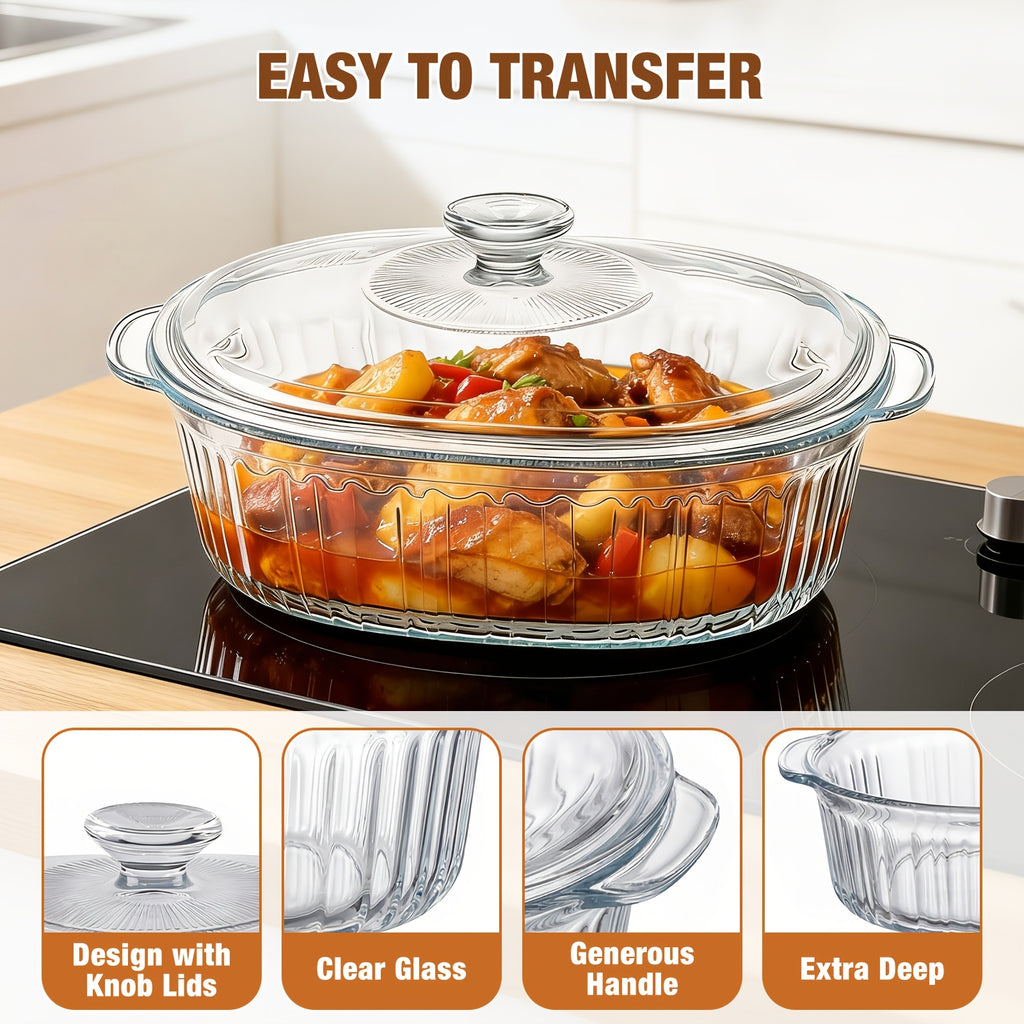1.9QT Glass Casserole Dish with Lid, High Borosilicate Glass with Silicone Mat, Microwave, Oven And Freezer Safe, Multi-Purpose Kitchen Cookware for Baking, Food Prep And Serving, Ideal for Gifts, Holidays And Parties