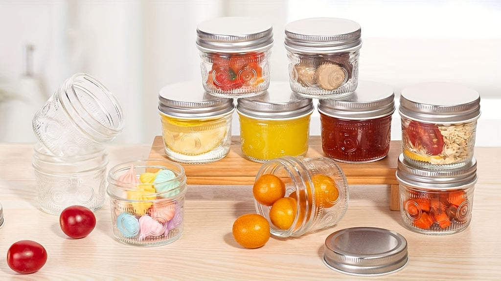 Modern 4oz Glass Spice Jar Set – clear reusable pantry storage, Amzcku 4oz Glass Mason Jars with Regular Mouth Lids - 24-Pack Glass Canning Jars, designed for American homes, daily convenience and practical gifting