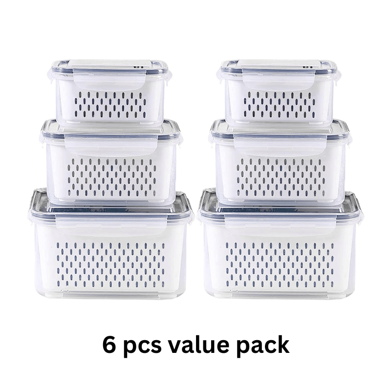 Easy-Access 6 Pack Refrigerator Storage Organizer – easy-access fridge organization, 6 Pack Fridge Food Storage Container Set with Lids with Strainer Plastic Fresh Produce, designed for American homes, daily convenience and practical gifting