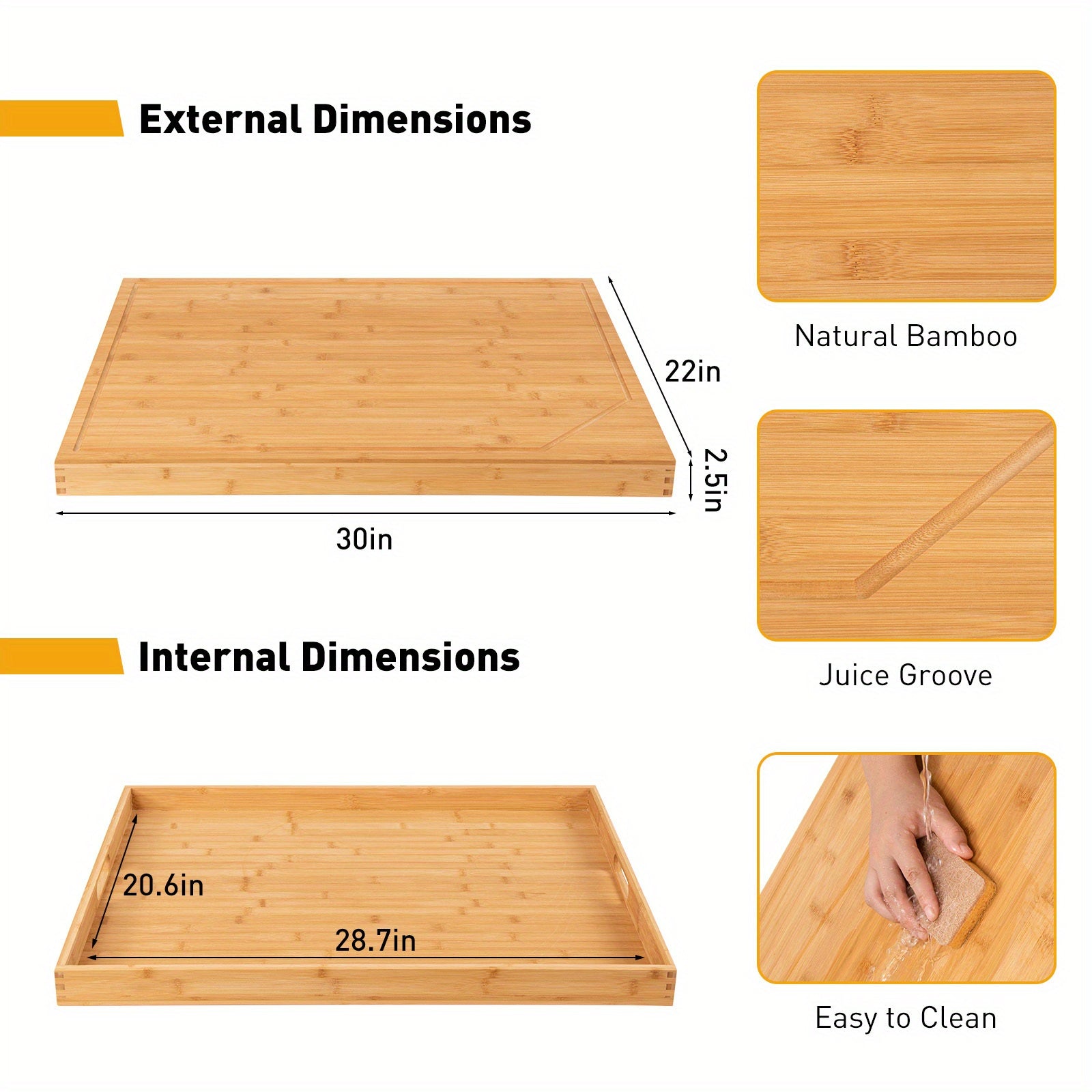 Natural Bamboo Stove Cover for Gas & Electric Burners - 30"L x 22"W x 2.5"H with Built-in Handles, Versatile Cutting Board & Serving Tray, Groove Design for Sink or Countertop Protection, Kitchen Stove Cover | Natural Bamboo Finish | Natural Wood Appearan