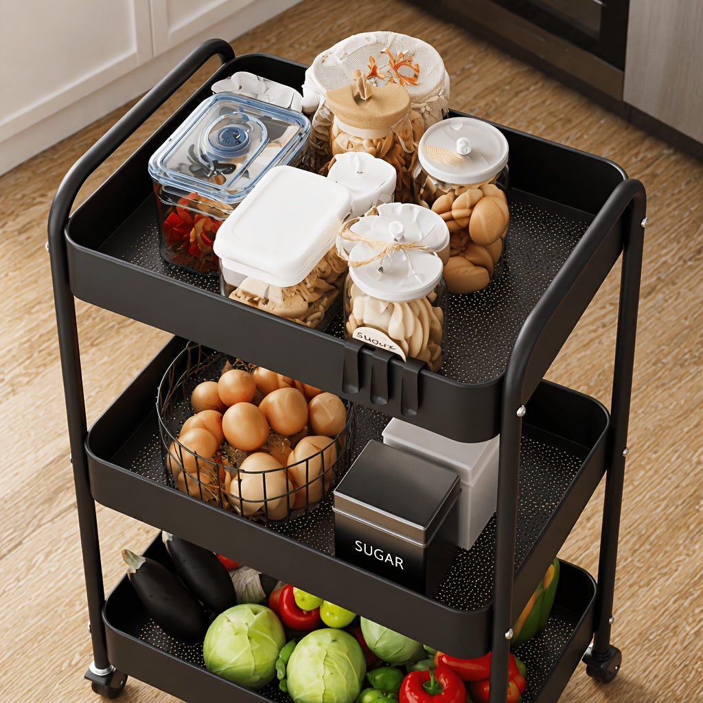 Premium Adjustable Home Storage Rack – durable multi-purpose storage, Triple-tier Carbon Steel Multi-functional Rolling Storage Cart Versatile Shelving Unit Snack Rack with Portable, designed for American homes, daily convenience and practical giftin