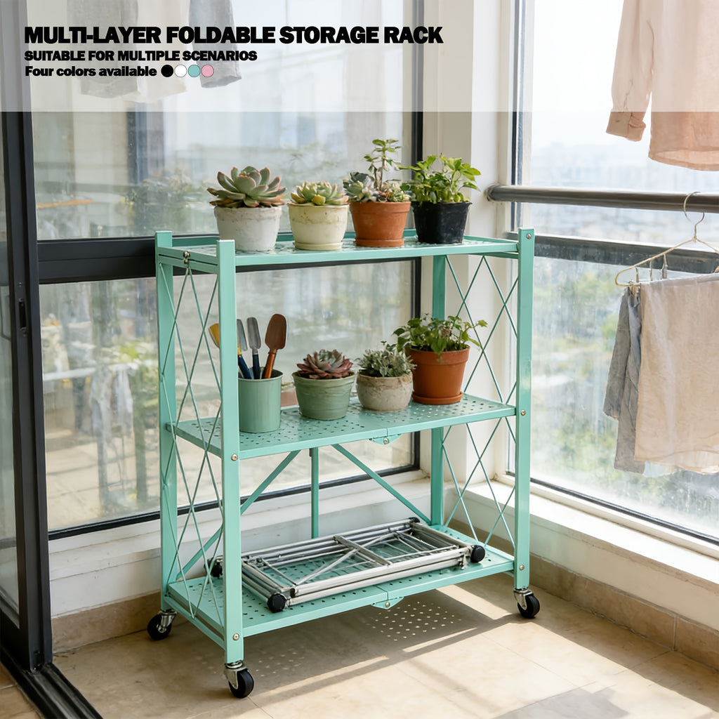 Compact Adjustable Home Storage Rack – durable multi-purpose storage, 5 4 3-Tier Heavy-Duty Folding Storage Rack With Wheels - Portable Multi-Layer Floor-standing Shelf, designed for American homes, daily convenience and practical gifting