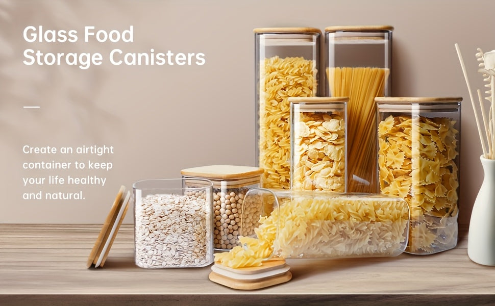 Modern 80oz Airtight Storage Jar Set – clear reusable pantry storage, Square Glass Jars With Bamboo Lids - 80oz X1 42oz X2 27oz X2 Airtight, designed for American homes, daily convenience and practical gifting