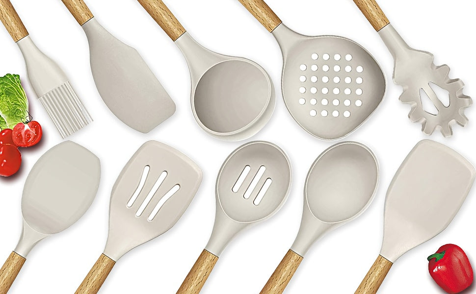 Kitchen Essential – Kitchen Utensil Set - 34/35pcs Silicone Cooking Utensils, Heat-Resistant Kitchen Utensil Spatula Set, Suitable for Non-Stick Pans, Wooden Handle Kitchen Tool Set for Mode