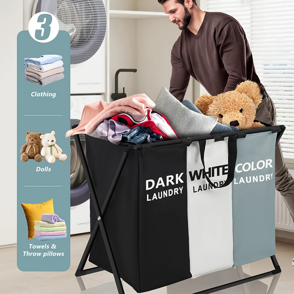 Easy-Access Stackable Home Storage Bins – portable space-saving storage, 3 Section Laundry Basket Foldable Hamper Sorter with Oxford Bags Large Rectangular Laundry Hamper, designed for American homes, daily convenience and practical gifting