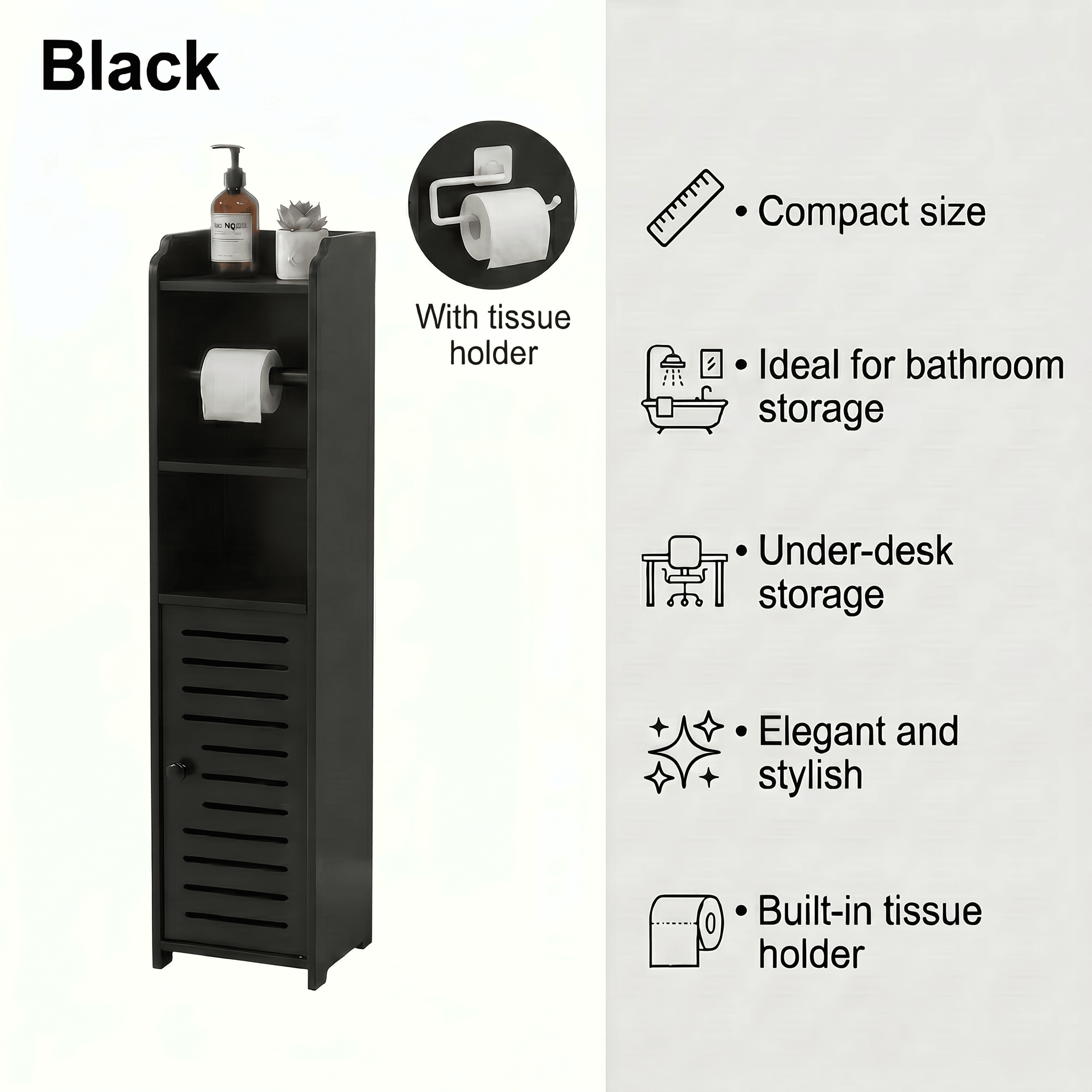 White/Black/Gray Slim Bathroom Organizer Rack, Perfect for Small Spaces in Various Settings, Includes a Bathroom Storage Cabinet with a Tissue Holder, Easy to Assemble, Durable Toilet Paper Storage Container, Comes with a Roll Holder and Screwdriver