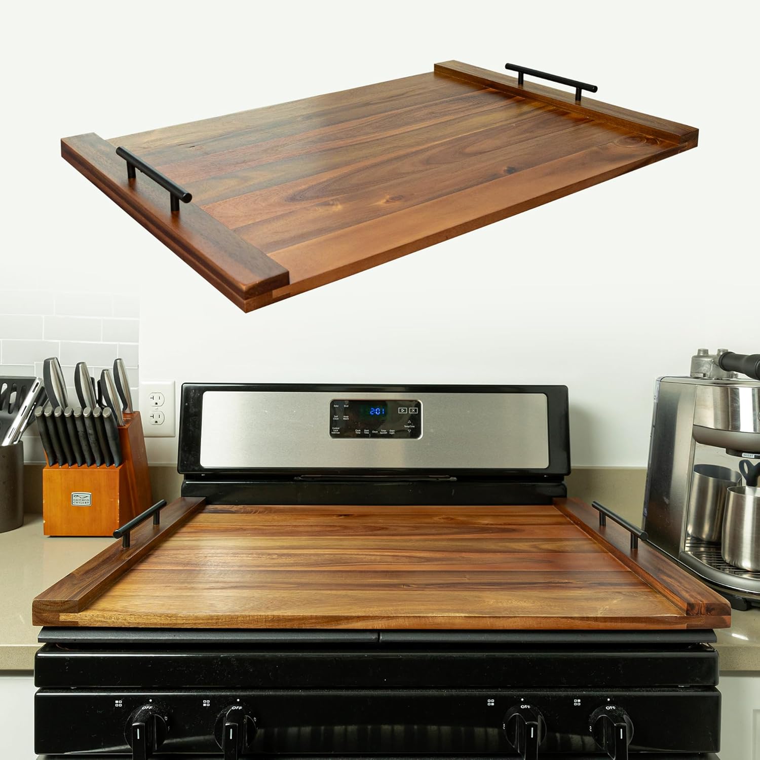 Serving Tray Noodle Board Stove Cover - Acacia Wood Stove Top Cover - Large Wood Cutting Board - Stove Top Covers for Electric Stove - Countertop Saver - Charcuterie Tray - Serving Board - Rustic Kitchen Decor