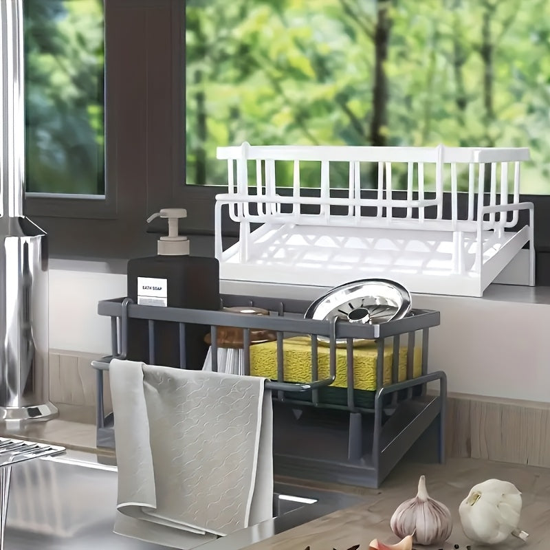 Kitchen Sink Sponge Holder, Self Draining Kitchen Sink Organizer, Sink Holder, Dishwashing Brush, Cloth, Soap Scrubbing Accessories, Used For Countertop Baskets, Buckets, And Containers, Baskets, Buckets, And Containers For Household Organization